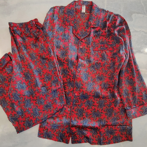 NWT Silk Pajama Set- Long Sleeves + Pants | Men's Vintage Asian Print PJ - Picture 1 of 8